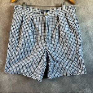 Polo Ralph Lauren Tyler Shorts Men 35 Blue Gingham Pleated Cotton Plaid 8LP16391